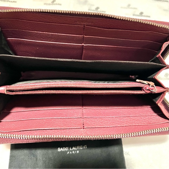 Authentic YSL Studded Monogram Zip Around Goat Skin Wallet - Picture 10 of 12